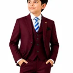 Maroon Kids Blazer Suit Combo